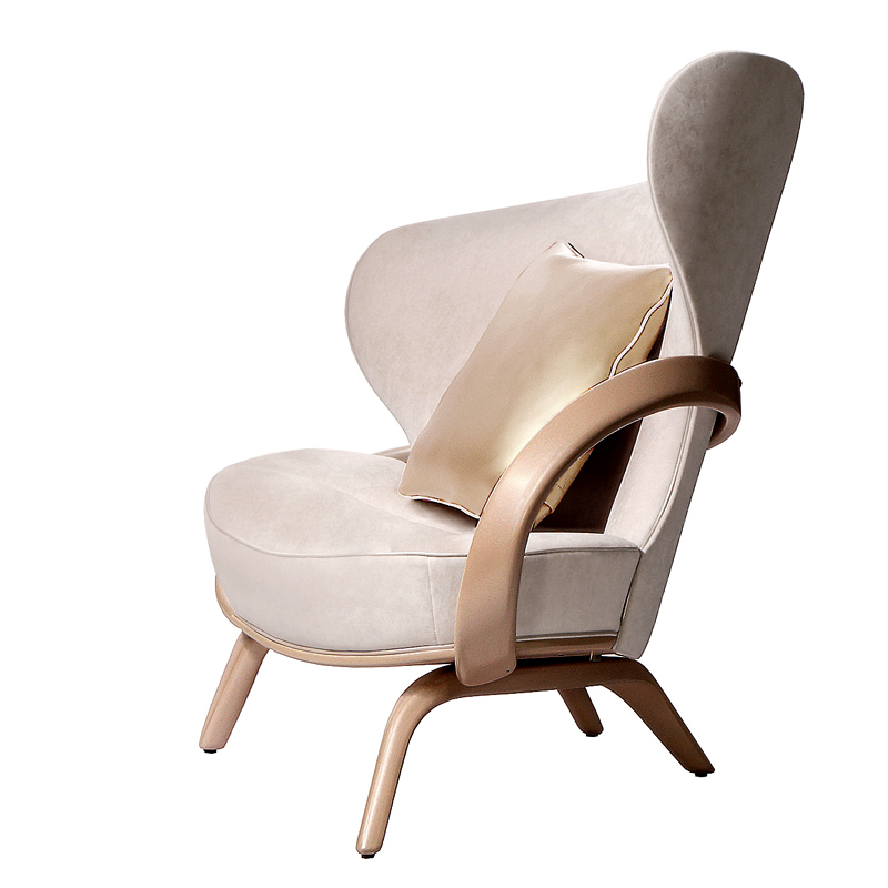 Дизайнерское кресло с подлокотником из дерева для гостинной
